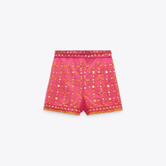 ZARA SHORTS WITH EMBROIDERY FUCHIA COLOR | 7521/254/630 - Picture 2 of 15